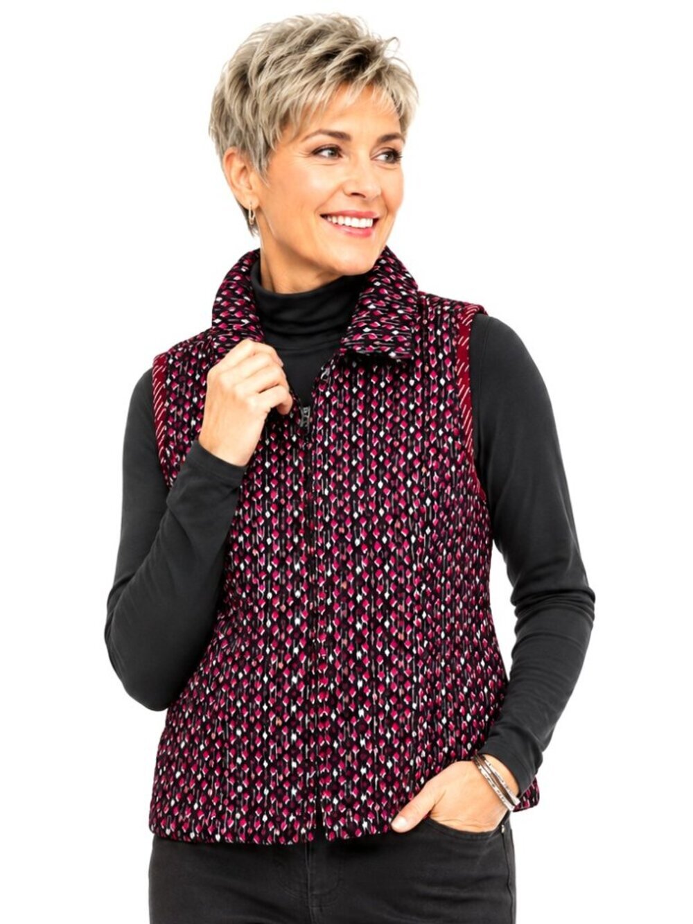 Christopher & Banks Contrast Print Reversible Quilted Vest
